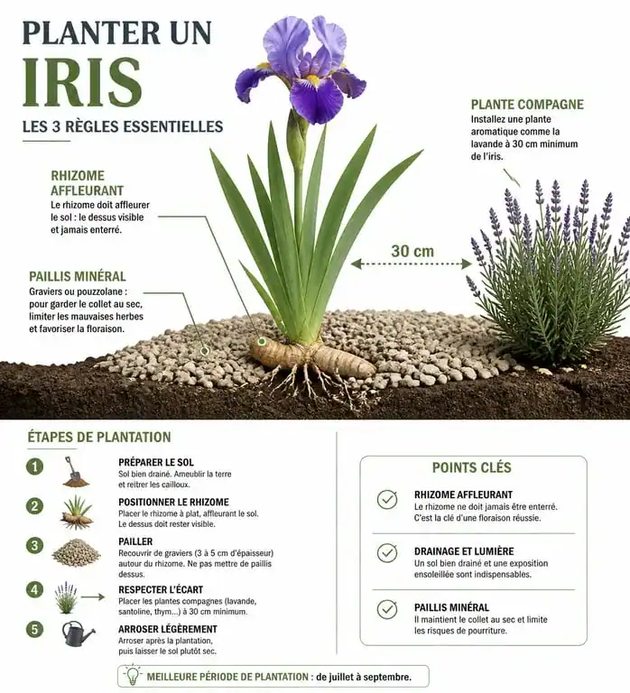 Schéma de plantation pour savoir que mettre au pied des iris