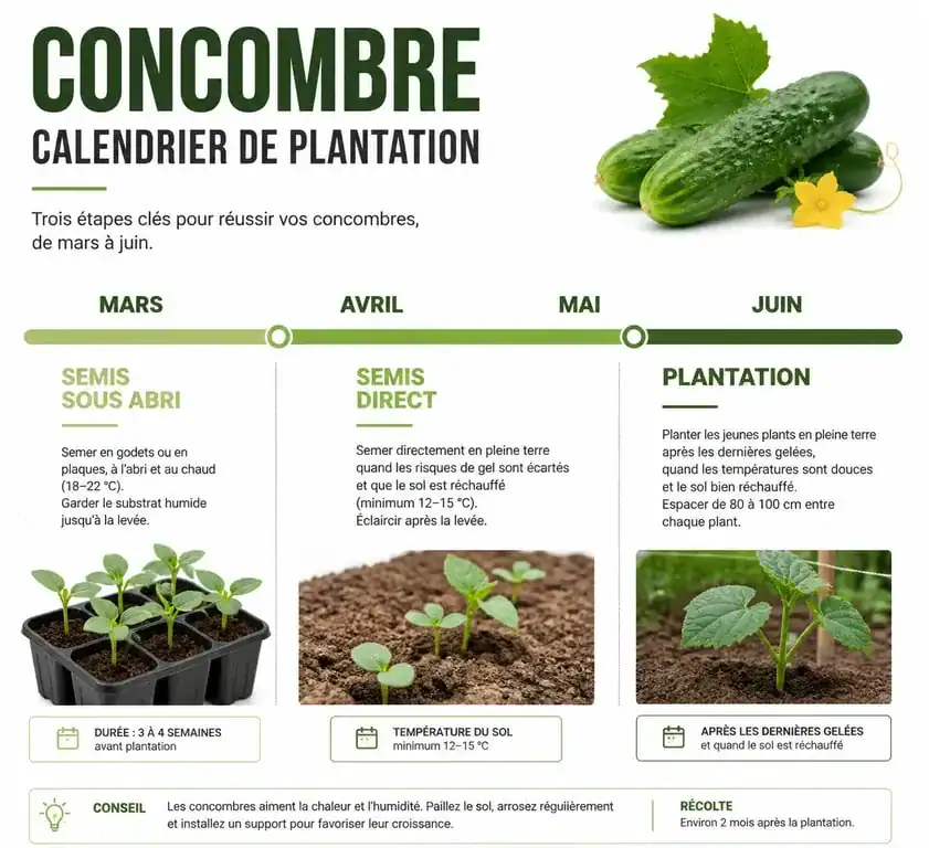 Calendrier de plantation du concombre : périodes idéales pour le semis et la mise en terre