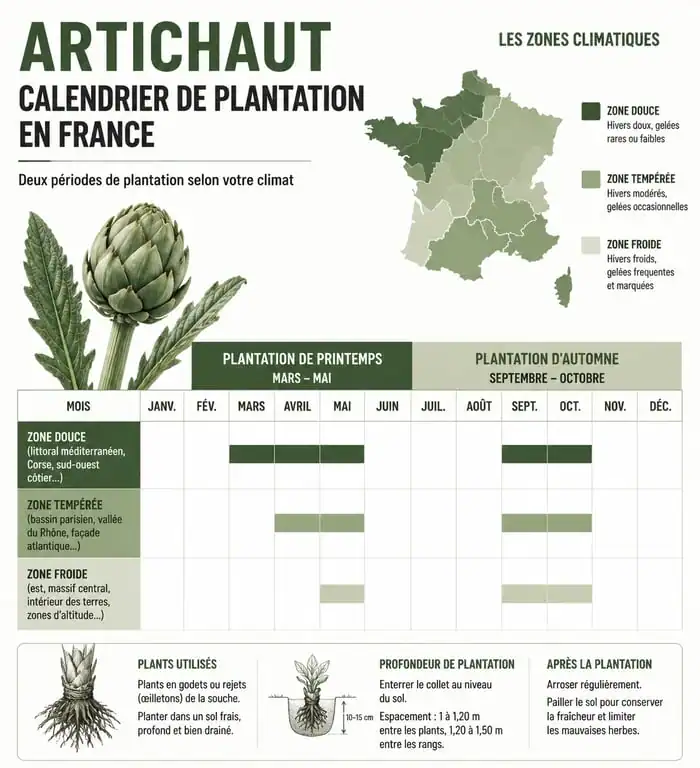 Calendrier de plantation de l'artichaut selon les régions et les saisons