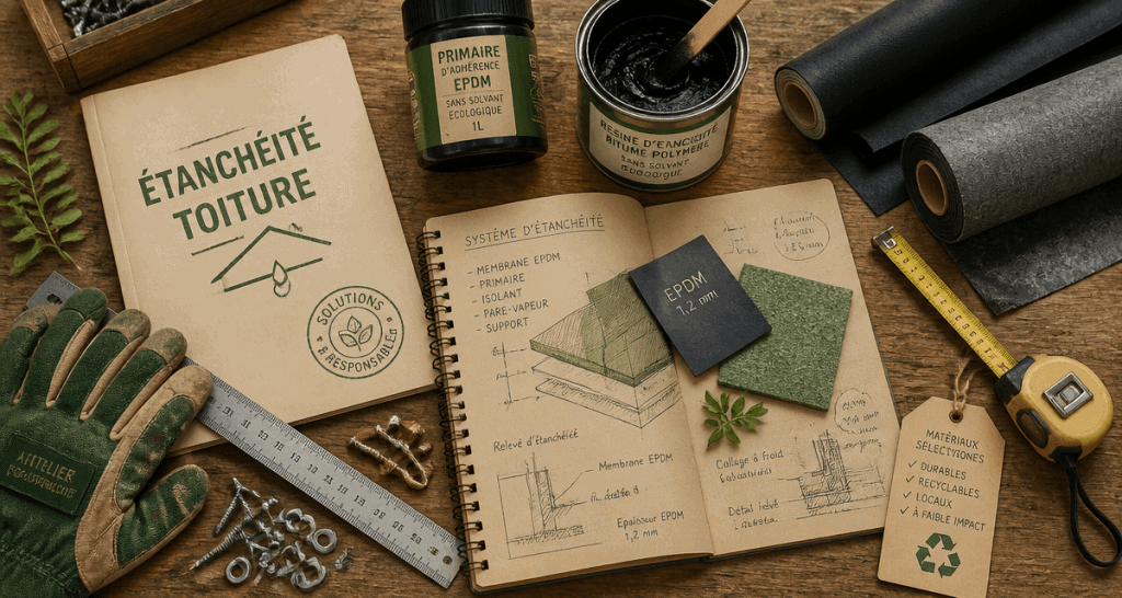 Échantillons étanchéité des toitures sur plan de travail