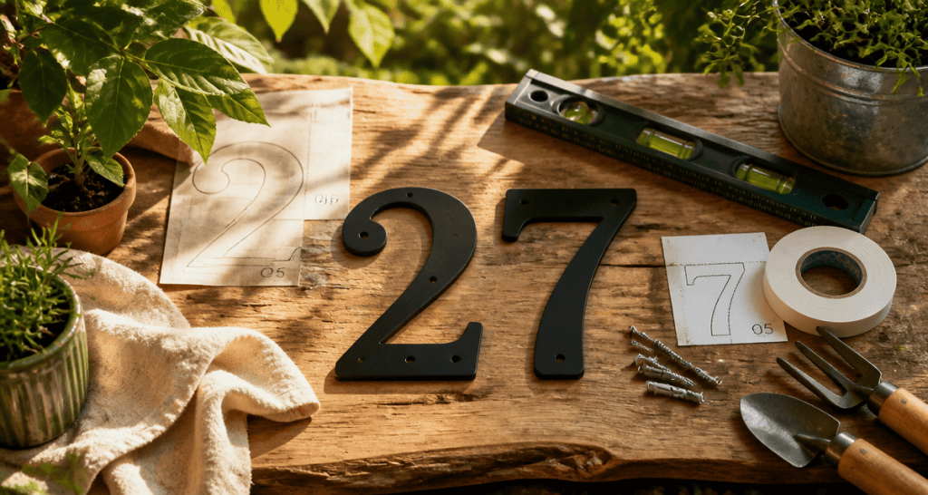 numero de maison design aluminium sur planche bois atelier