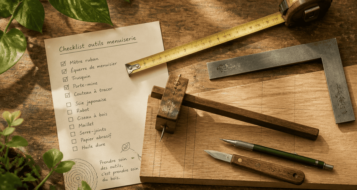 Outils pour menuisier posés sur plan de travail