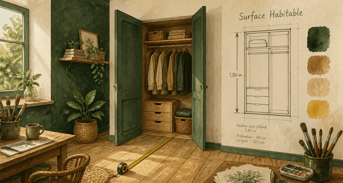 placard surface habitable avec mètre ruban et croquis