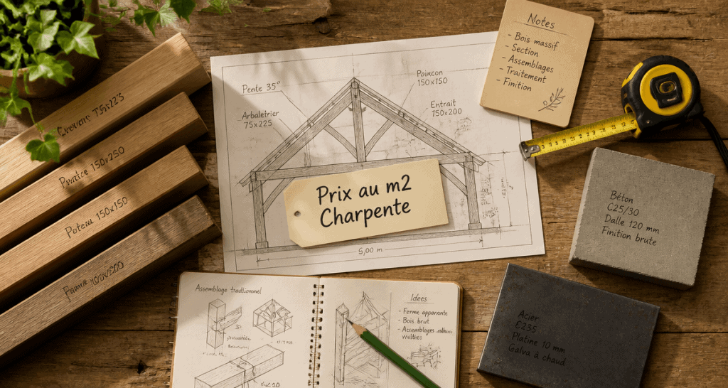 prix m2 charpente plans et matériaux sur établi