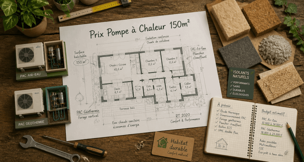 prix pompe à chaleur maison 150m2 plan et maquette