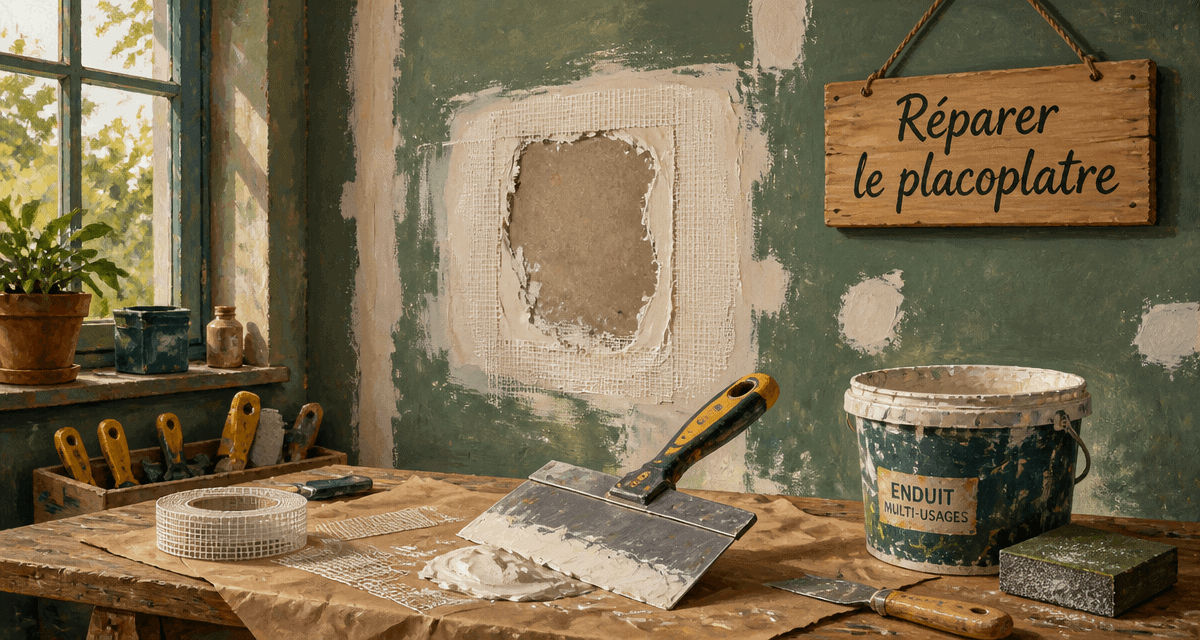reboucher trou dans placoplatre avec enduit et outils