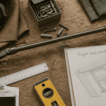 Tringle rideau sous pente sur établi avec outils