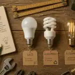 ampoule economique LED CFL filament sur plan de travail