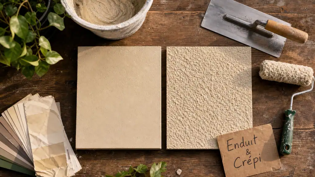 Crépi ou enduit extérieur : échantillons de façade, textures enduit et crépi