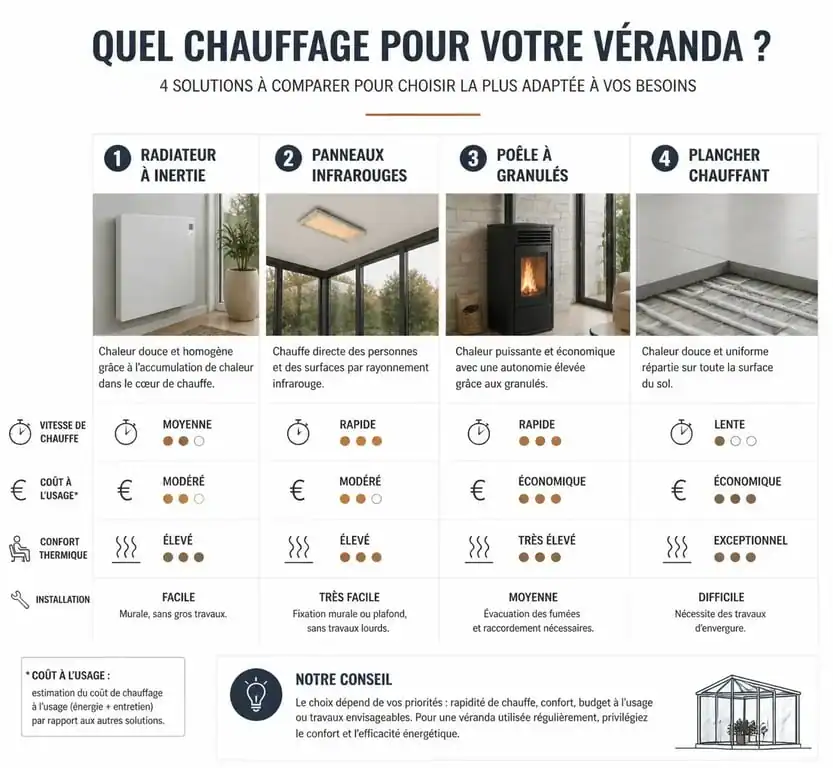 Comparatif des solutions pour chauffer une véranda efficacement