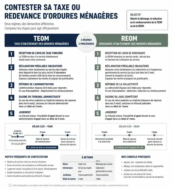 Schéma comparatif pour contester la redevance ordures ménagères TEOM et REOM