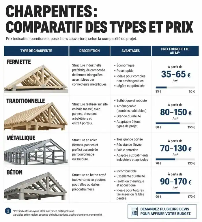 Comparatif des prix au m2 par type de charpente pour votre projet de construction ou rénovation