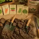 Outil pour creuser la terre : bêche et louchet dans l’argile brune