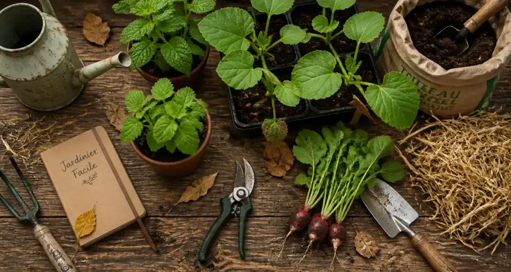 outils jardinier facile sur plan de travail