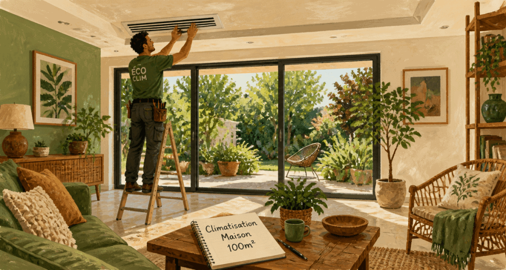 prix climatisation maison 100m2 salon gainable
