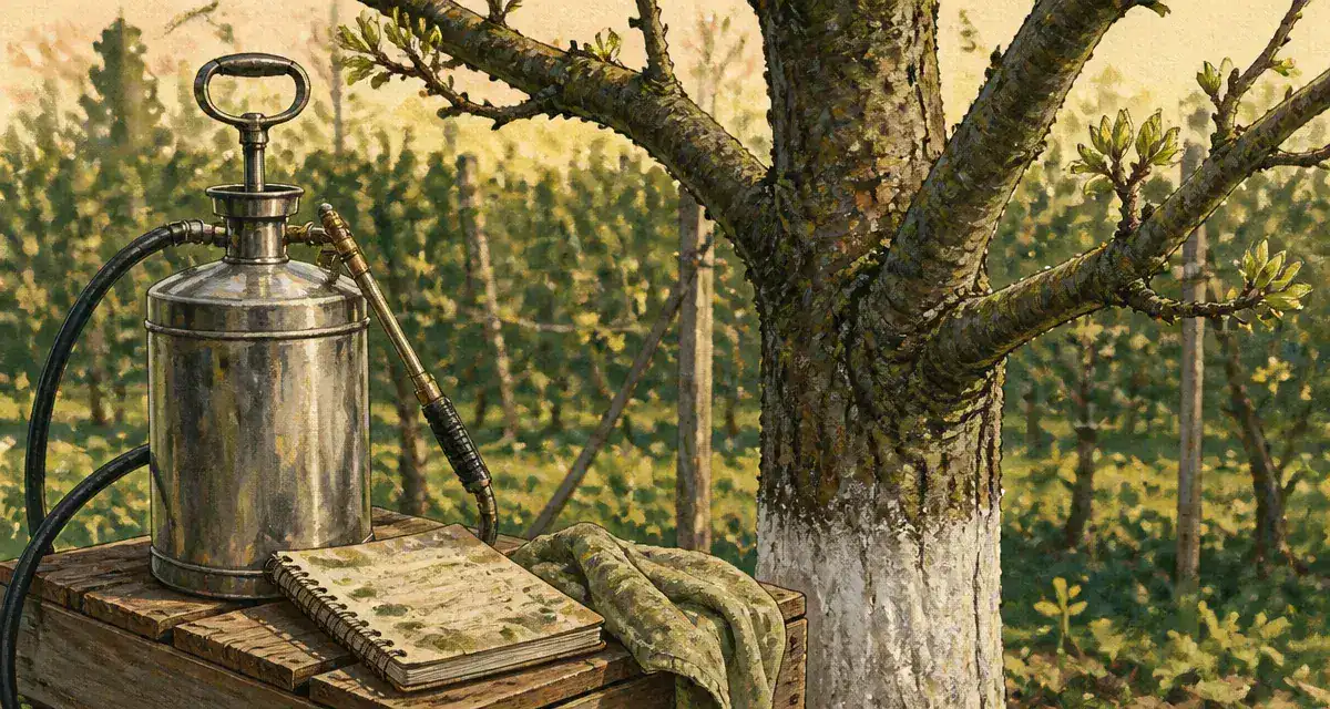 Quand traiter les arbres fruitiers : pulvérisation sur pommier en bourgeons verts
