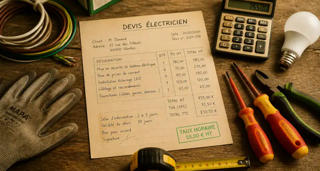 taux horaire electricien devis et outils