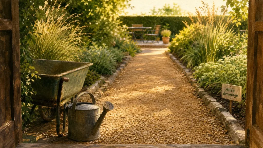 Allée de jardin drainage en gravier stabilisé, 1,60 m
