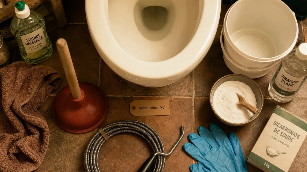 Deboucher wc : ventouse et furet, bicarbonate dans un WC