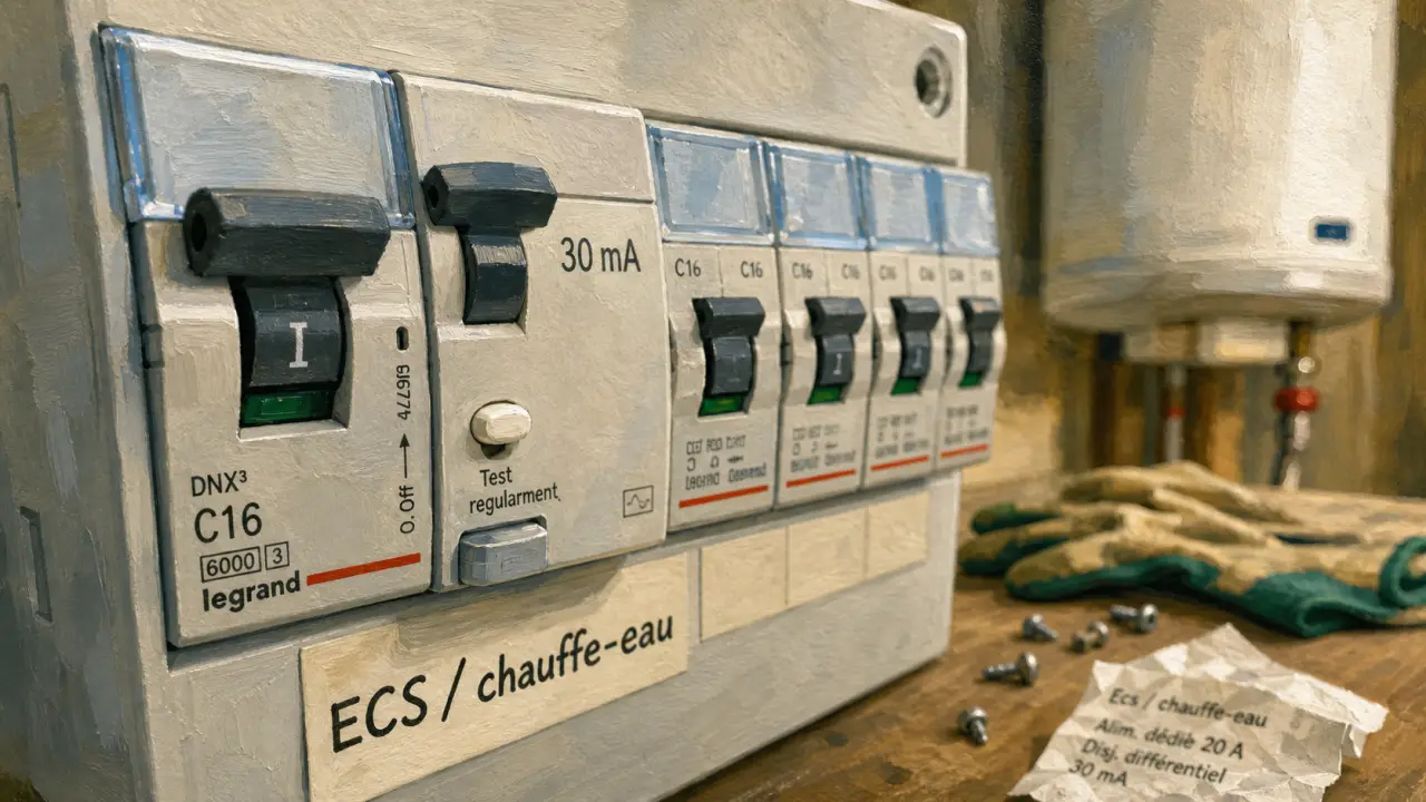 Disjoncteur chauffe-eau position : levier sur I, bon circuit ECS