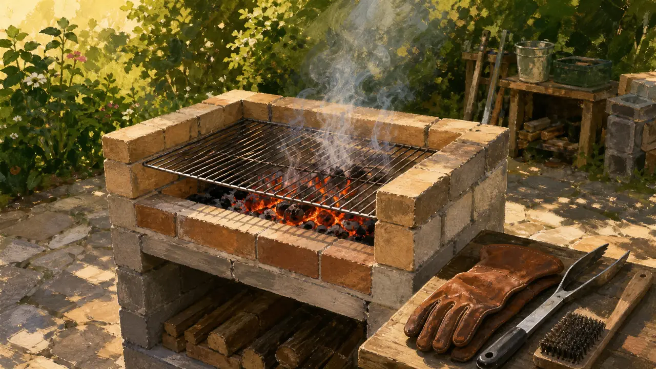 Faire un barbecue maison : barbecue en briques réfractaires, grille fumante