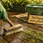 Nettoyer terrasse en composite : brossage doux après rinçage