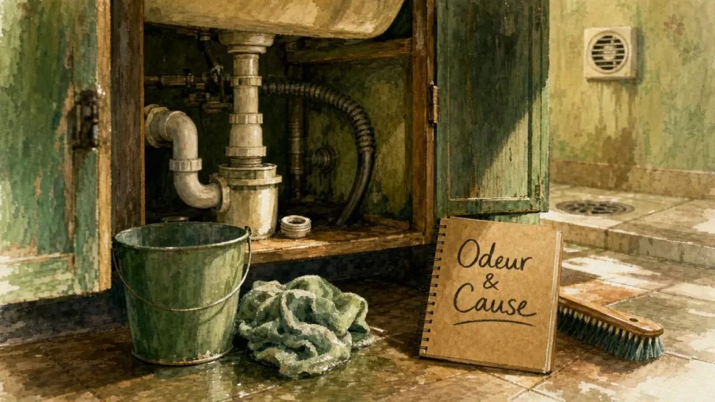 Odeur maison introuvable : dessous d’évier, tuyau et siphon à vérifier