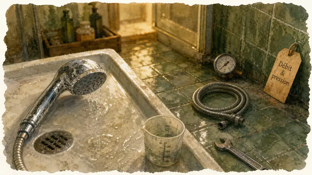 Pas de pression douche : manomètre, calcaire et vannes à vérifier