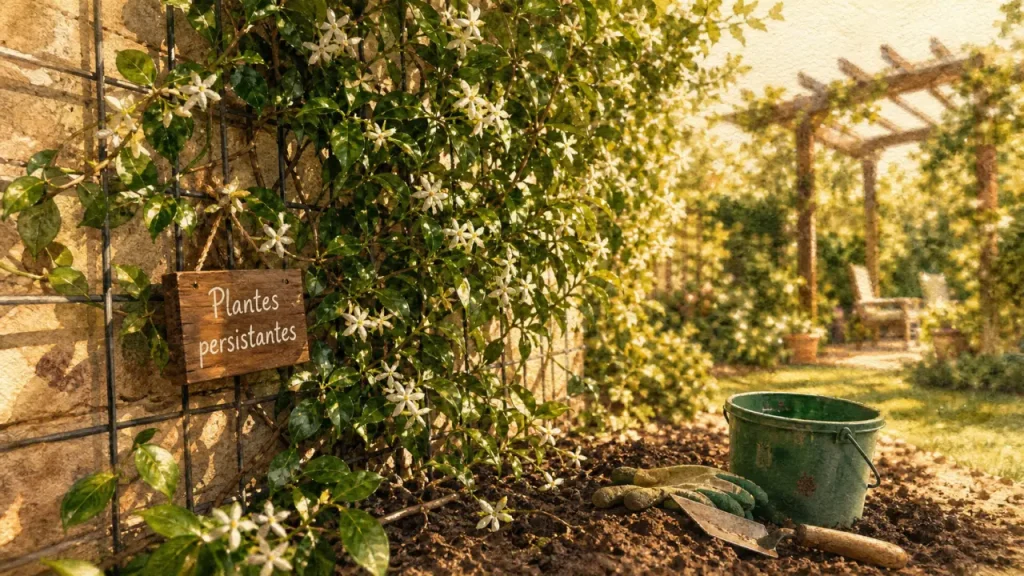 Plante grimpante persistante : jasmin sur mur végétal toute l’année