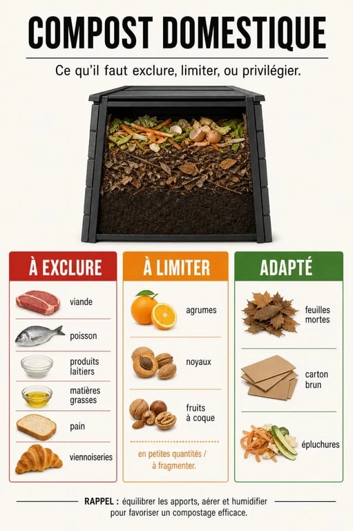 Ce qu'il ne faut pas mettre dans le compost : infographie des déchets interdits, à éviter et sous conditions