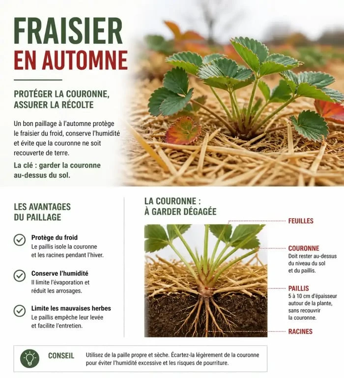 Paillage protecteur pour les fraisiers en hiver