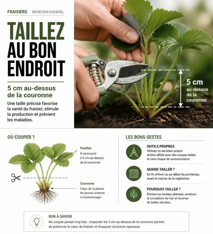 Technique de taille des feuilles de fraisiers avant l'hiver