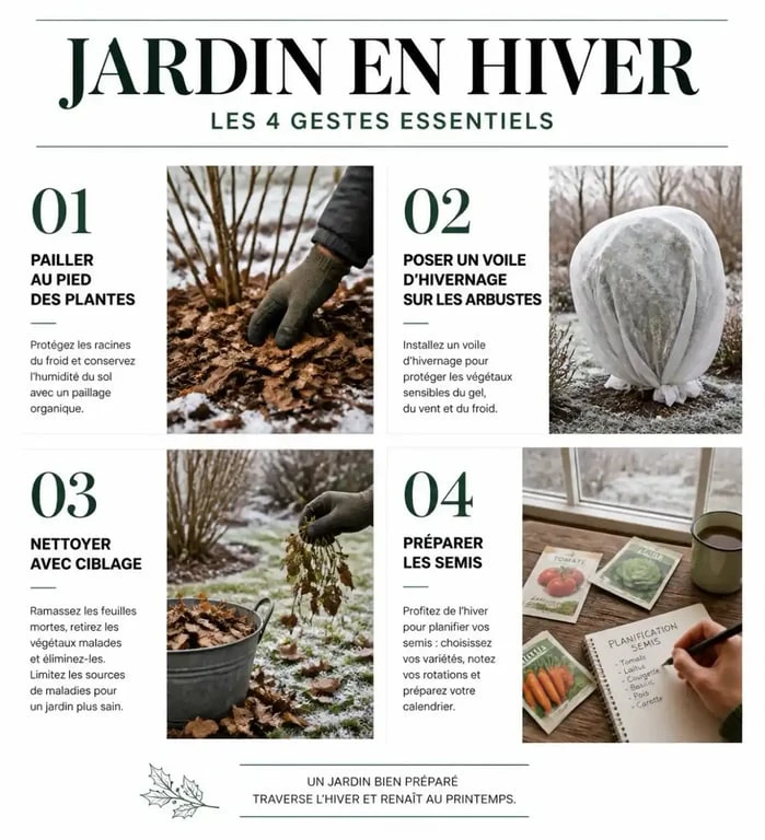 Que faire au jardin en hiver : quatre gestes essentiels pour protéger, nettoyer, nourrir et planifier le jardin