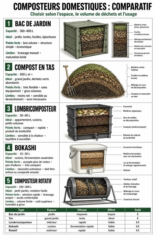 Quel composteur choisir : infographie comparative des types de composteurs