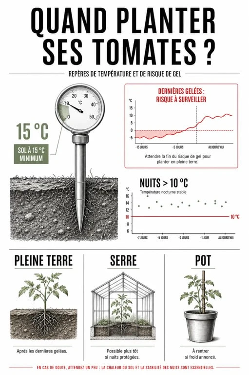 Quand planter ses tomates : gelées, température du sol et nuits douces