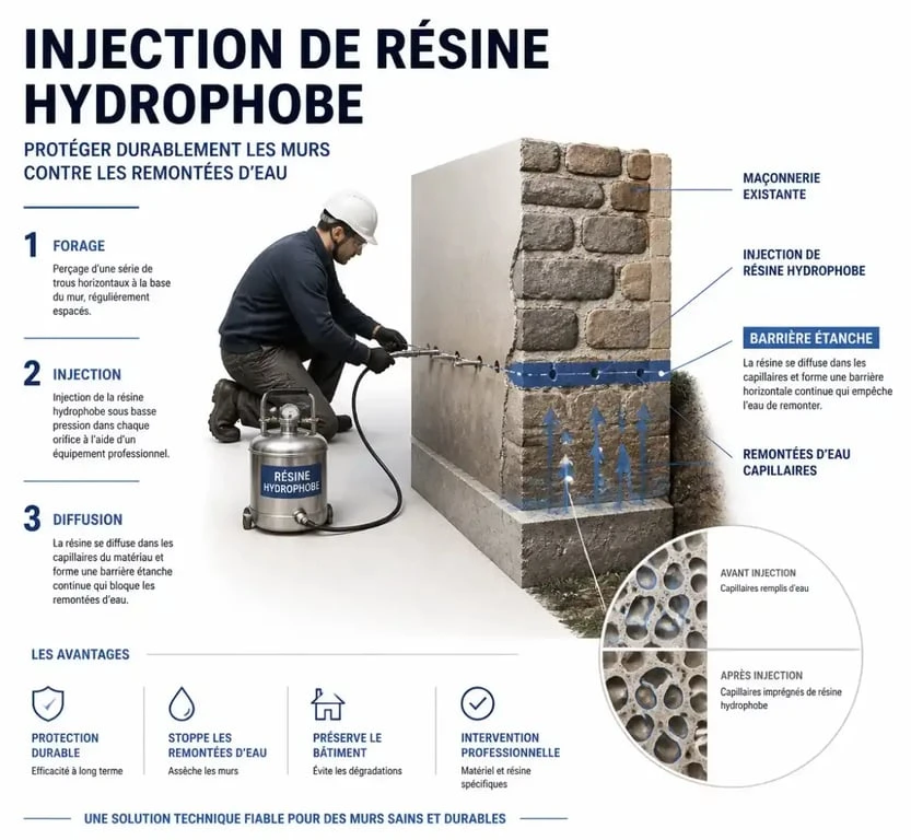 Traitement professionnel par injection pour l'assèchement des murs