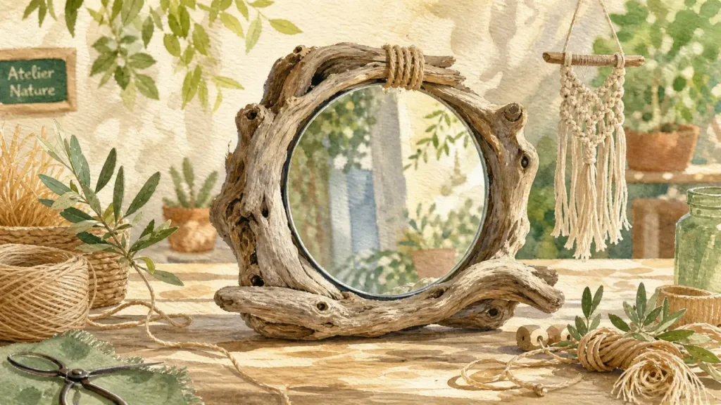 11 idées déco en bois flotté pour une ambiance nature, du miroir aux plantes suspendues