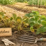 Que faire des vieux fraisiers : tri des stolons au potager