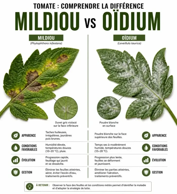 Comparaison visuelle des symptômes de maladies sur les tomates