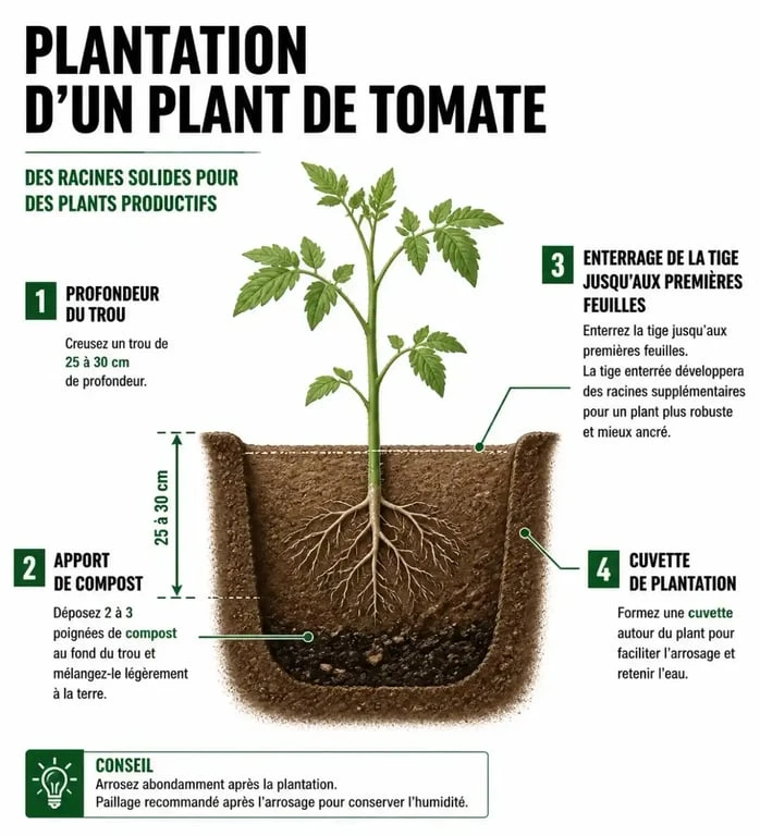 Schéma technique de la plantation de tomates en pleine terre