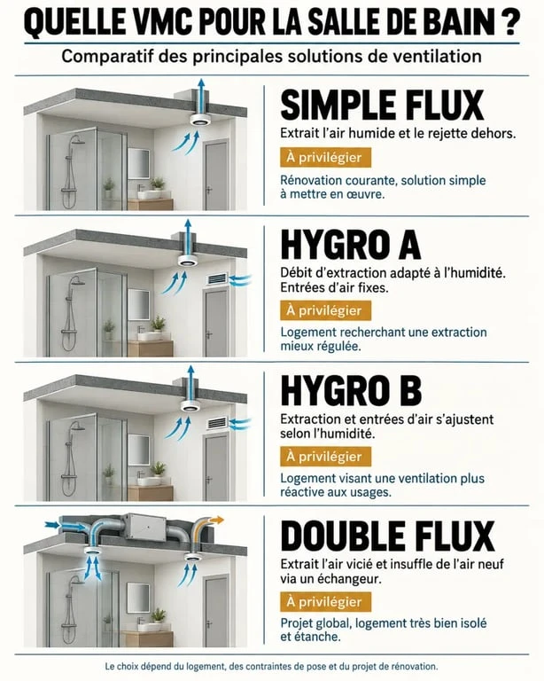 Infographie comparative des types de VMC pour salle de bain