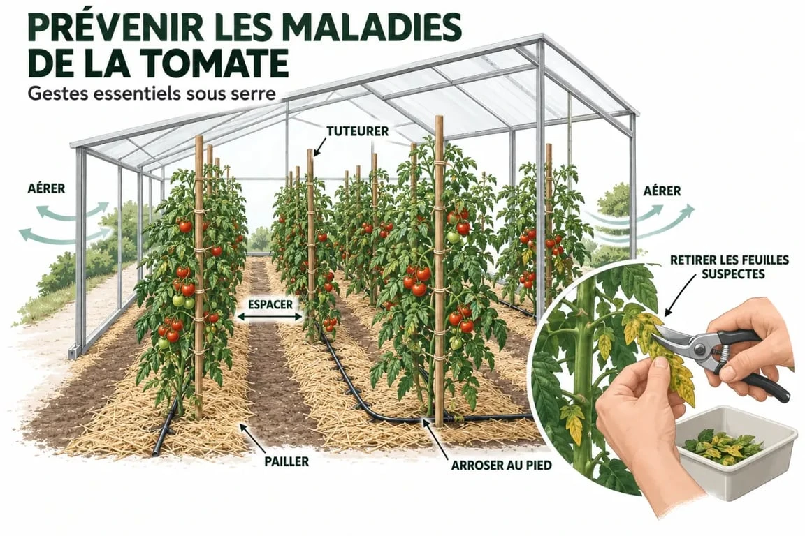 Maladie tomate feuille : prévention par l’aération, l’arrosage au pied et le paillage