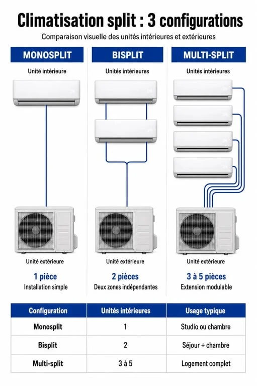 Comparatif des configurations de pose d'une climatisation