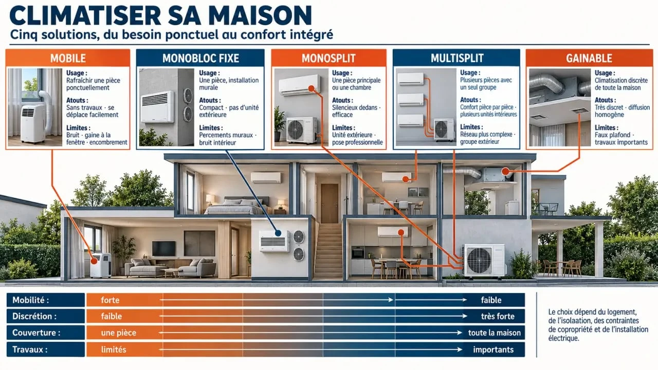 Infographie comparative des solutions de climatisation maison