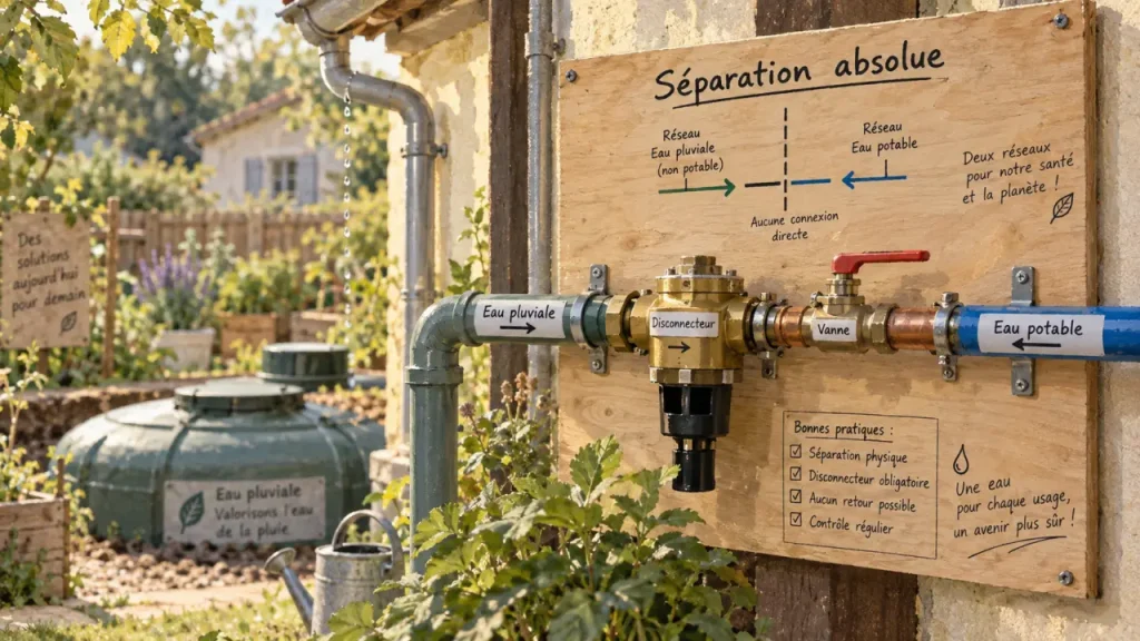 Récupération d’eau de pluie pour les WC : le réseau doit rester séparé de l’eau potable