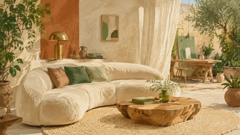 Salon tendance 2025 : couleurs terreuses, courbes et matières qui réchauffent