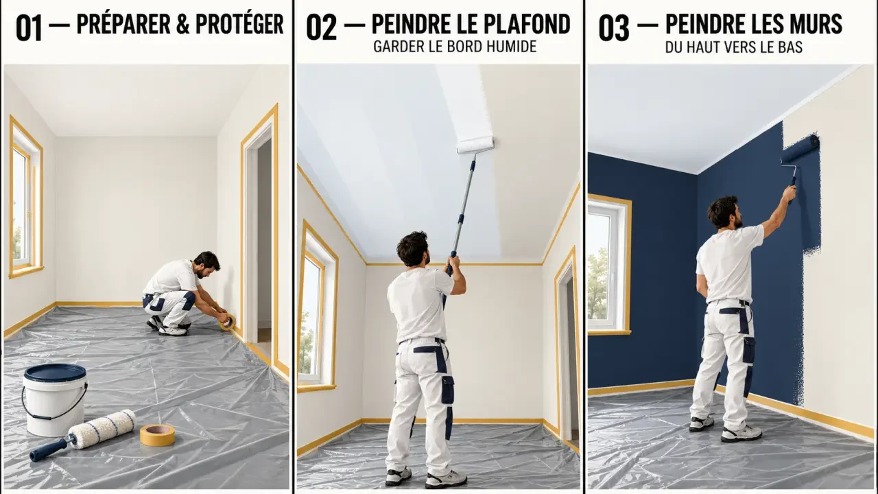 Peut-on peindre mur et plafond en même temps : ordre des étapes, plafond puis murs