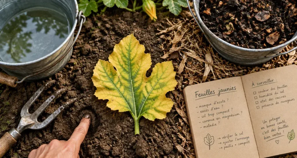 Feuilles de courgettes qui jaunissent : vérifiez d’abord l’eau et le drainage