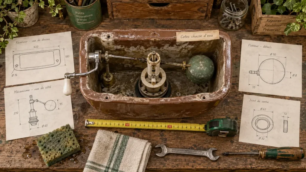 Un mécanisme universel peut remplacer une ancienne chasse d’eau, si les 5 cotes correspondent