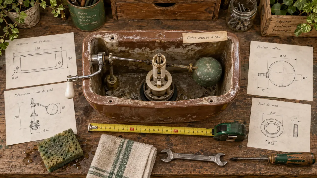 Mécanisme chasse d'eau ancien modèle et cotes pour remplacer la chasse d’eau